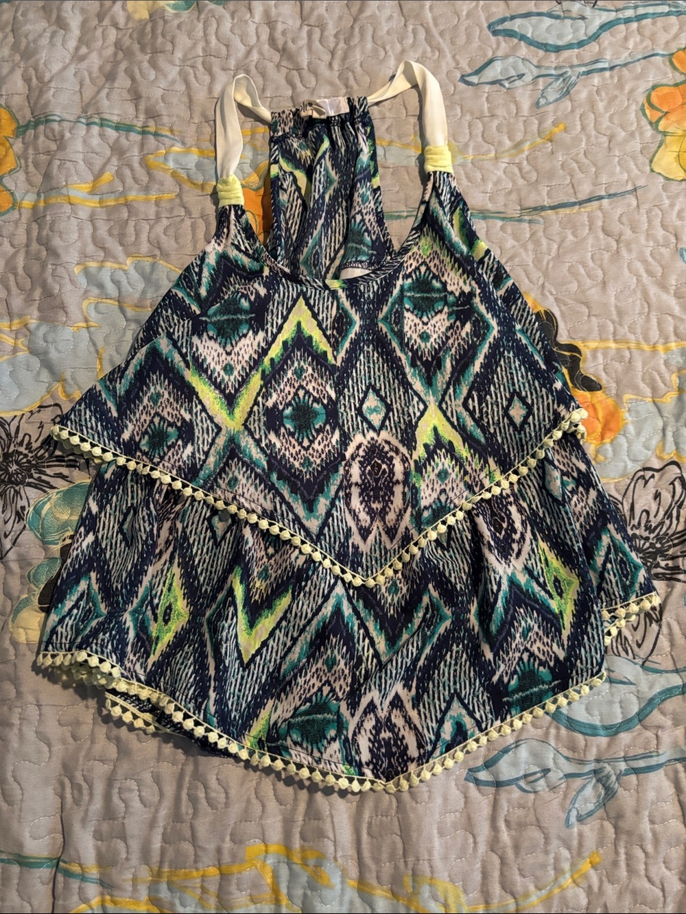 Jolt Printed Halter Top — Navy, Teal & Lime Accent
